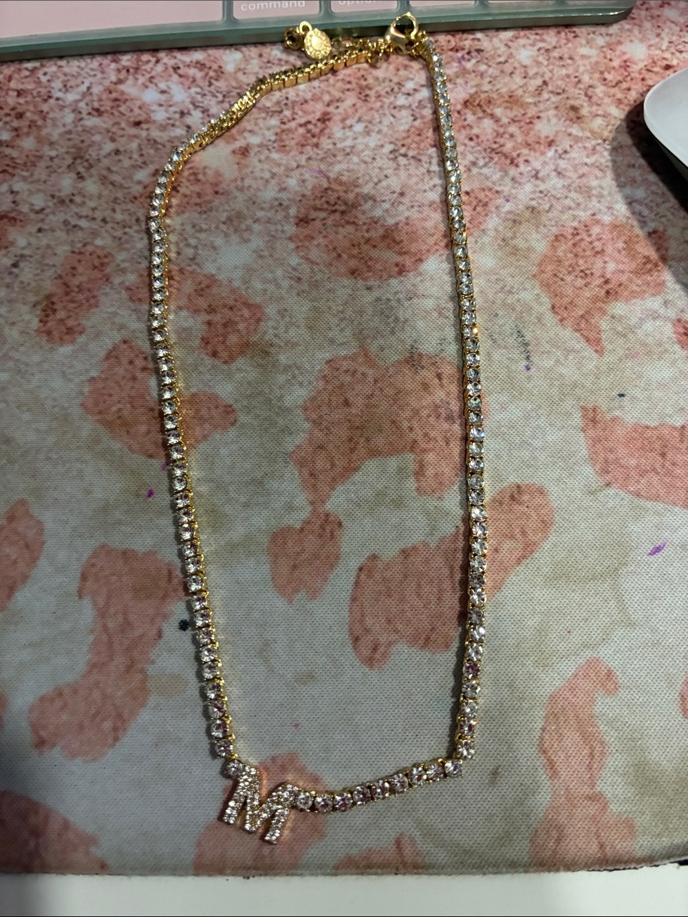 BaubleBar Gold Rhinestone Tennis Necklace with Initial Pendant